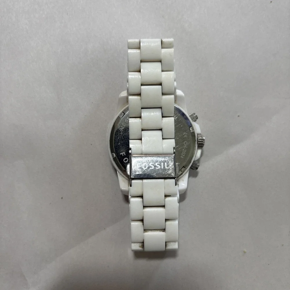Fossil Mens Watch 42mm White Dial Chronograph CH-2624 Resin New Battery EUC